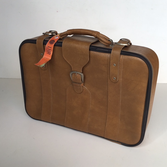 SUITCASE, Small Brown Vinyl w Buckle - 1970-80s